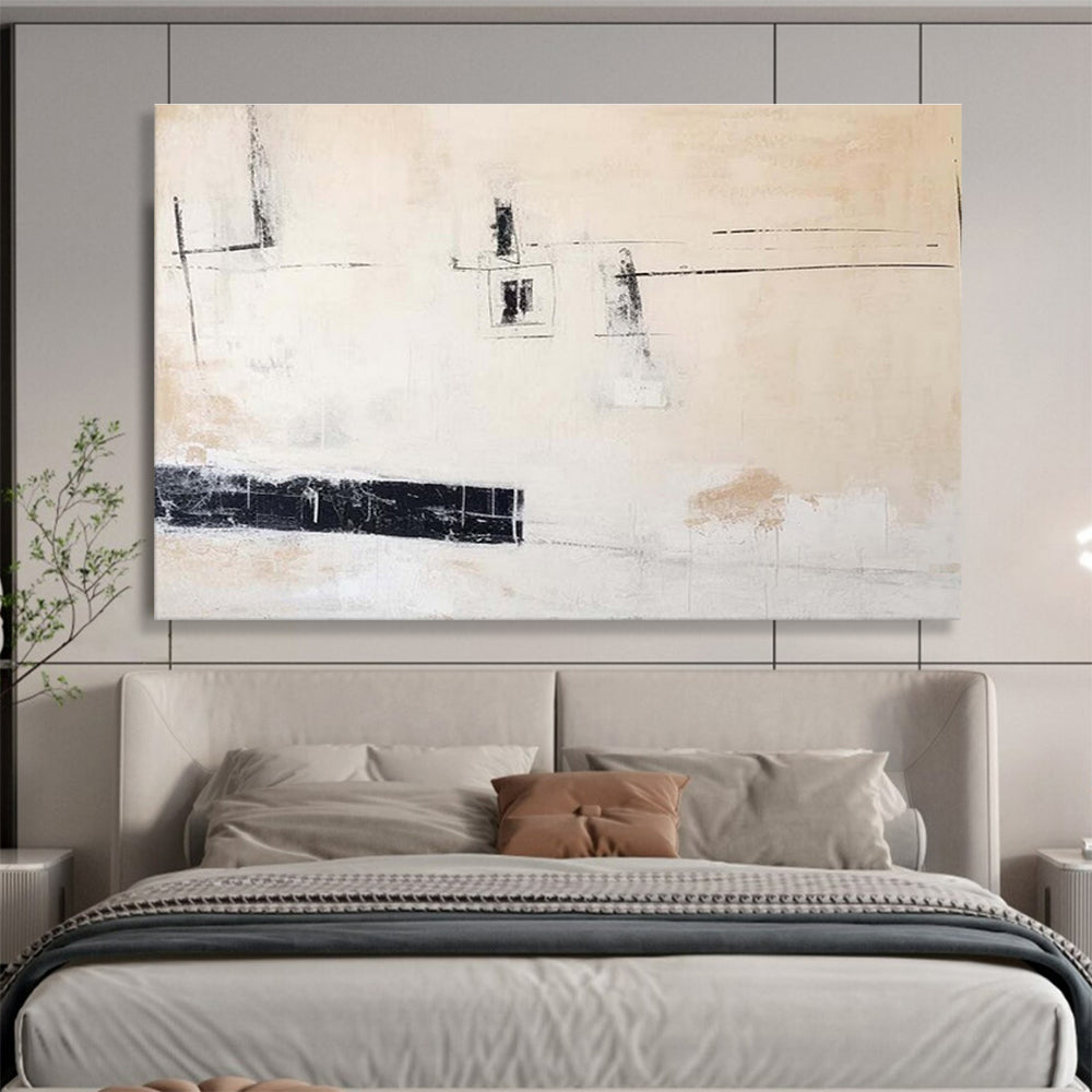 Beige and Black Minimalist Abstract Abstract Painting On Canvas DKS096