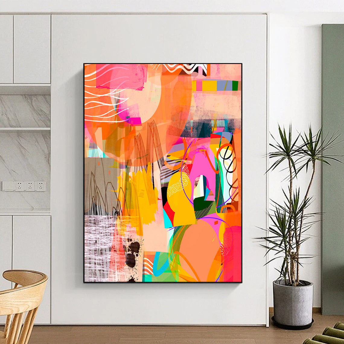 “Vibrant Orange - Pink Abstract Collage” - Modern Collage - Style Painting On Canvas PT1841
