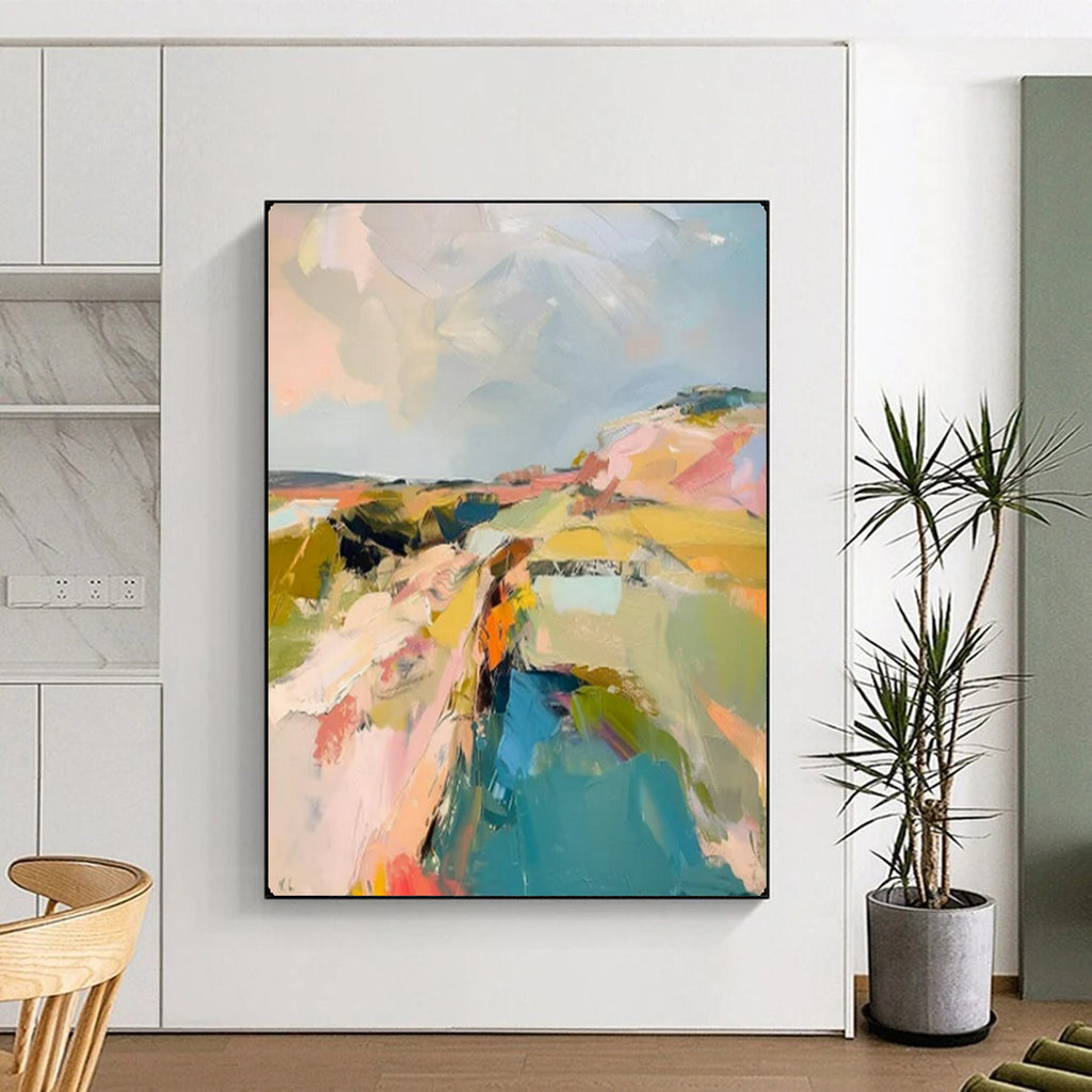 Hillside Harmony Abstract Pastel Landscape, Painting On Canvas PT2148
