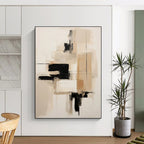 “Black - Beige Minimalist Abstraction” - Black, Beige Abstract Painting On Canvas PS0530