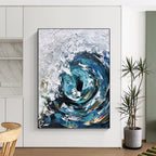 “Blue - White Swirling Wave” - Impasto Seascape Painting On Canvas PT1295