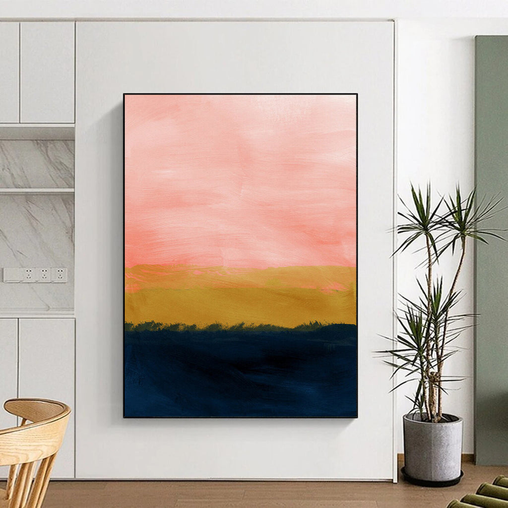 “Pink - Orange - Navy Sunset” - Abstract Landscape Painting On Canvas PT2022