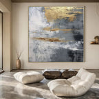 Gray, Gold, White with Textured Abstract "Gilded Grayscale" Abstract Painting On Canvas PS1260