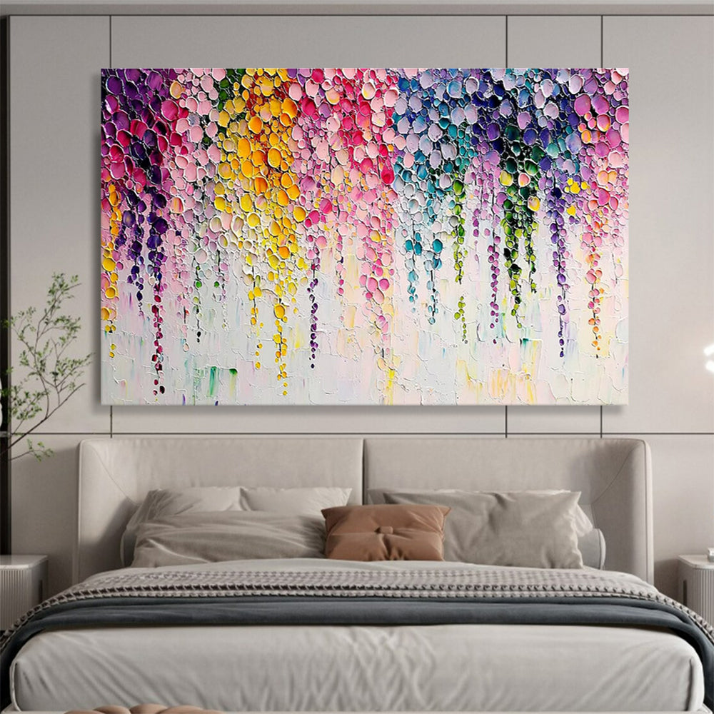 “Rainbow - Drip Floral Cascade” - Abstract Acrylic Painting on Canvas DKS905