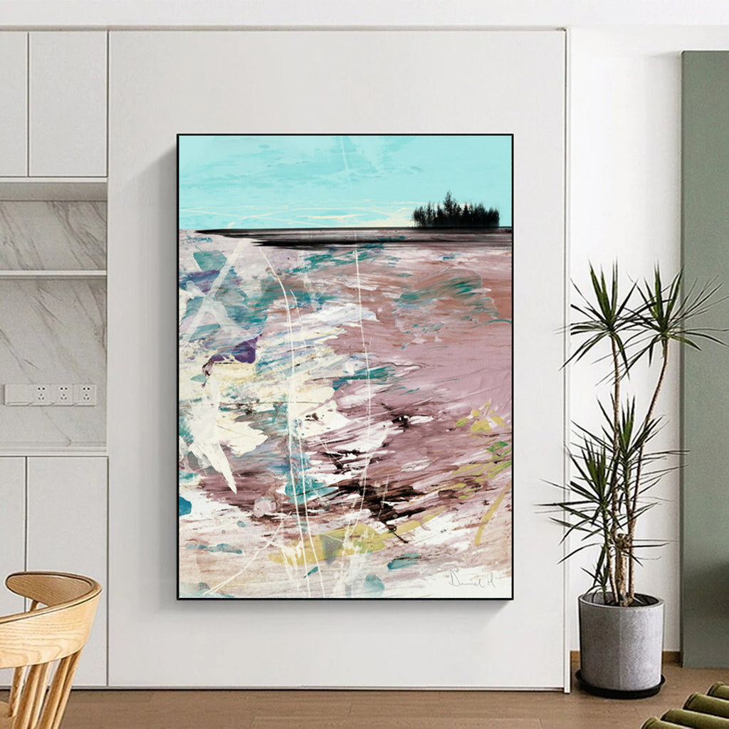 “Pastel Shoreline Abstraction” - Soft Hues & Textured Layers Painting On Canvas DS198