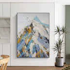 “Snowy Mountain: Blue, White, and Gold Abstract” - Bold Landscape Art On Canvas PT0955