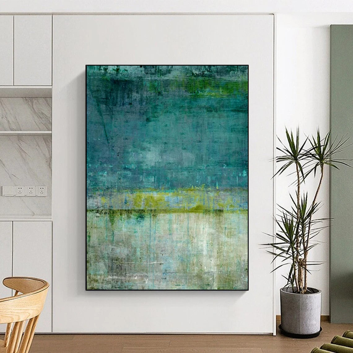 “Teal and Green Abstract” - Minimalist Abstract Painting On Canvas PT2274