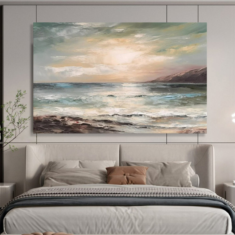 “Muted - Tone Seaside Sunset” - Soft - Hues Painting On Canvas PT1546