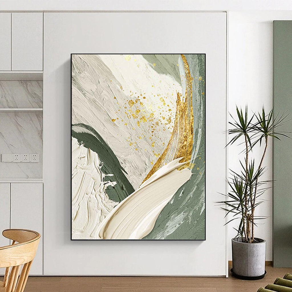 “Green and Gold Abstract” - Luxurious, Abstract Painting On Canvas PT1495