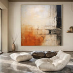 Beige, Orange, Black with Geometric Lines "Geometric Sunset" Abstract Painting On Canvas PS1335