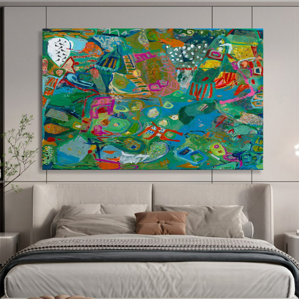 “Vibrant Abstract Mosaic” - Colorful Collage - Style Painting On Canvas PT235