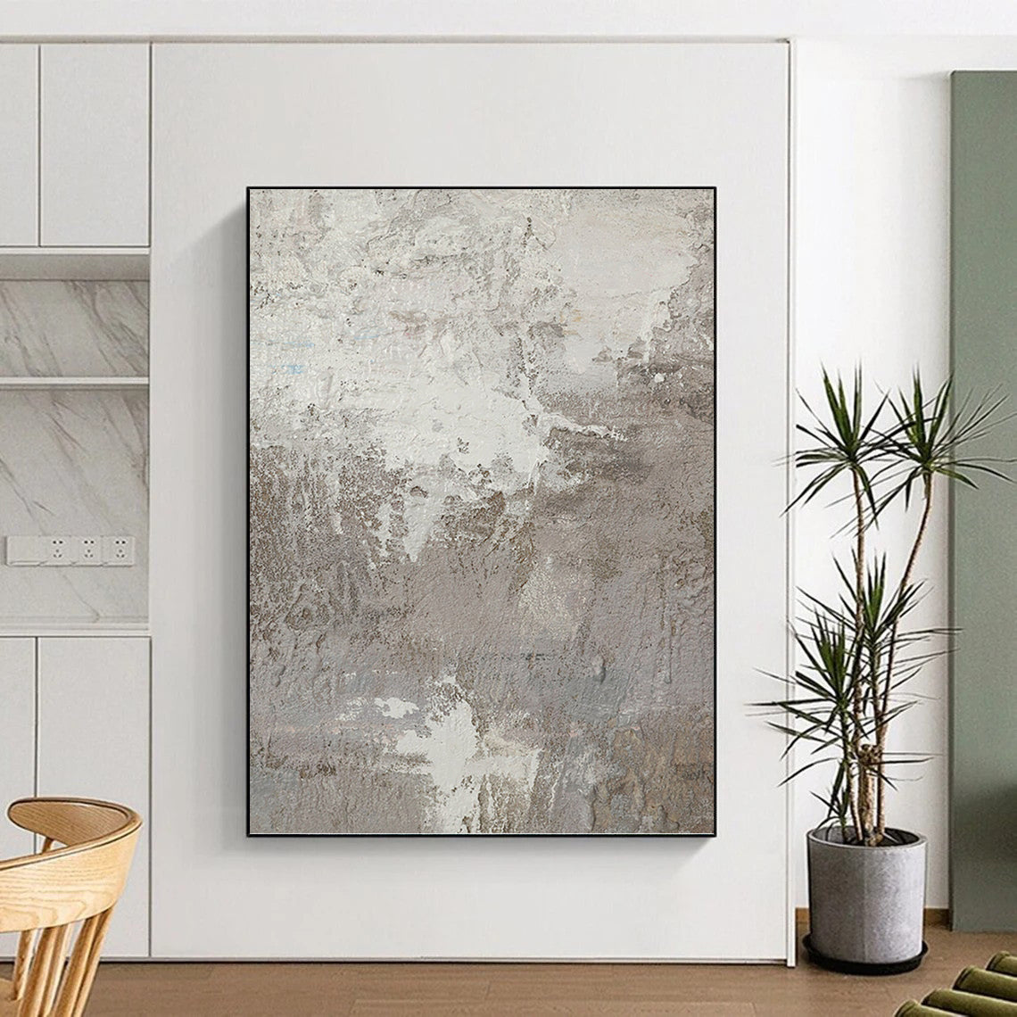 “Textured Gray and White Abstract” - Abstract, Neutral - Toned Painting On Canvas PT1500