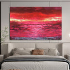 “Vibrant Red Sunset Over Water” Landscape Painting On Canvas DKS191