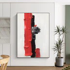 “Red, Black, and White Textured Forms” - Striking Abstract Painting On Canvas DS390