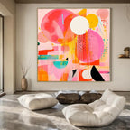 Bold Pink, Orange, and Circles "Pop Play" Abstract Painting On Canvas PS1181