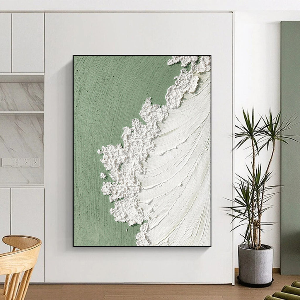 “Green and White Textured Abstract” - Abstract, Green - Accented Painting On Canvas PT1502