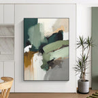“Green - Neutral Abstract Flow” - Green, Neutral Tones Abstract Expressionist Painting On Canvas PS0737