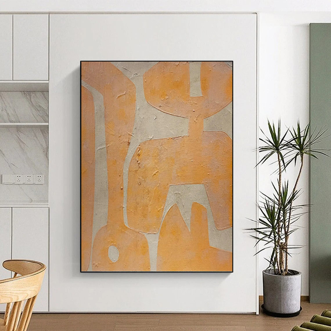 “Orange - on - Beige Abstract Forms” - Warm - Colored Shapes Painting On Canvas PT1073