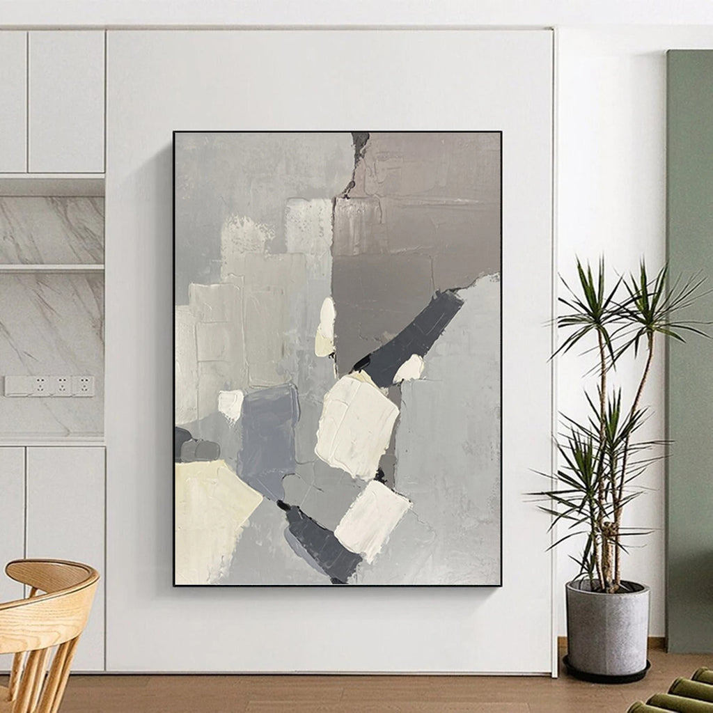 “Gray - Toned Abstract Blocks” - Minimalist, Geometric - Shaped Painting On Canvas PT1586