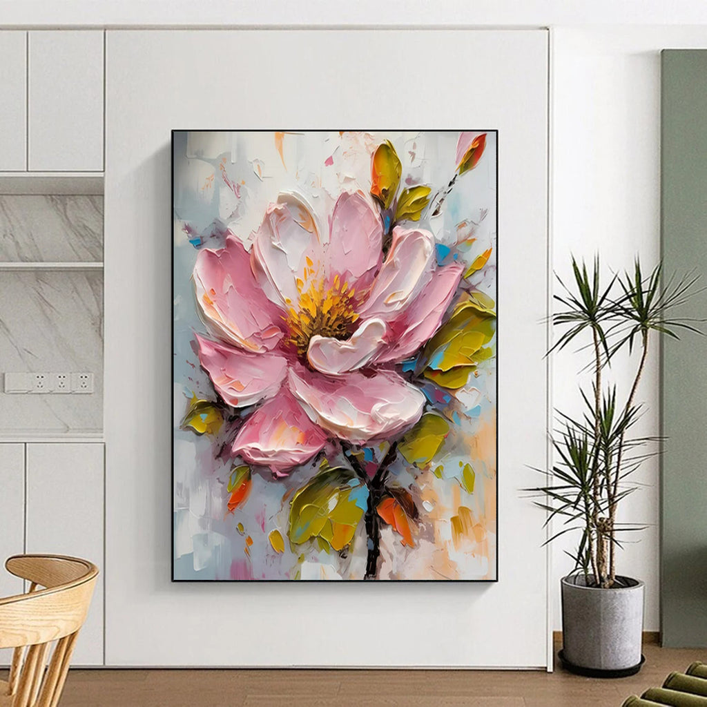 “Pink Flower with Textured Petals” - Impasto Acrylic Painting On Canvas PT2200