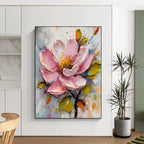 “Pink Flower with Textured Petals” - Impasto Acrylic Painting On Canvas PT2200