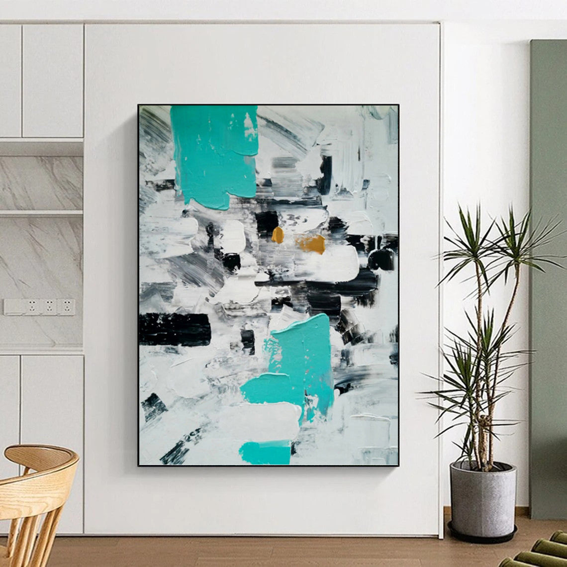 “Teal - Black Abstract” - Abstract Expressionist Painting On Canvas PT1347