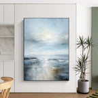 Soft Blue - Gray Calm Seascape Impressionistic Landscape Painting On Canvas DS059