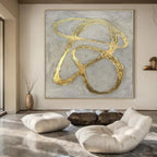 Gray with Gold Curved Lines "Elegant Twist" Luxe Abstract Painting On Canvas PS1097
