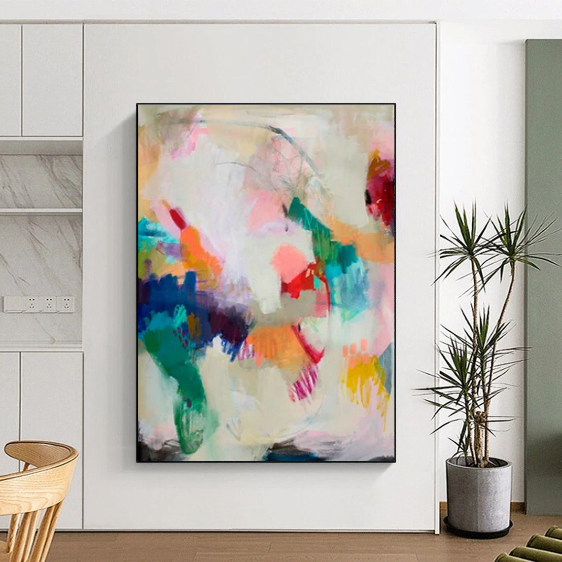 “Colorful Abstract Fusion” - Multicolor, Light - colored Abstract Expressionist Painting PS0597