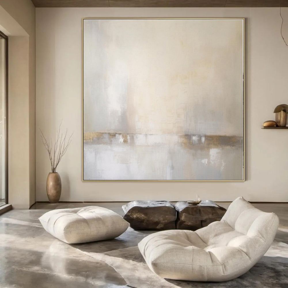 Beige, Gray, Gold with Subtle Gradients "Soft Horizons" Abstract Painting On Canvas PS1299