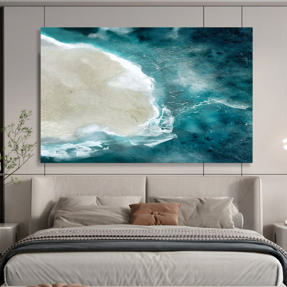 “Aerial View of Island and Turquoise Sea” - Photorealistic Landscape Painting On Canvas PT125