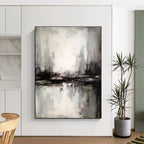 “Monochrome Mist Reflection” - Black, White, Gray Abstract Landscape Painting On Canvas PS0623