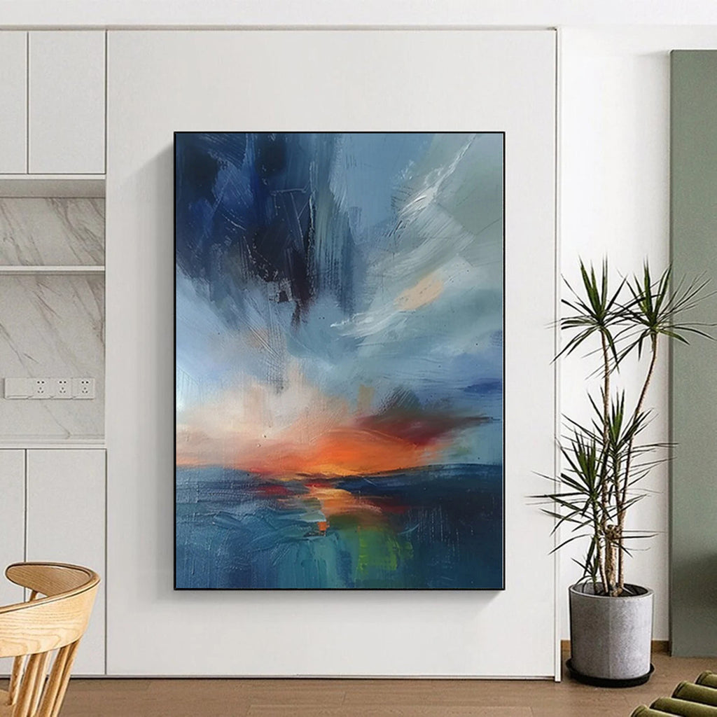 “Blue - Orange Abstract Sunset” - Landscape Abstract Painting On Canvas PS0087