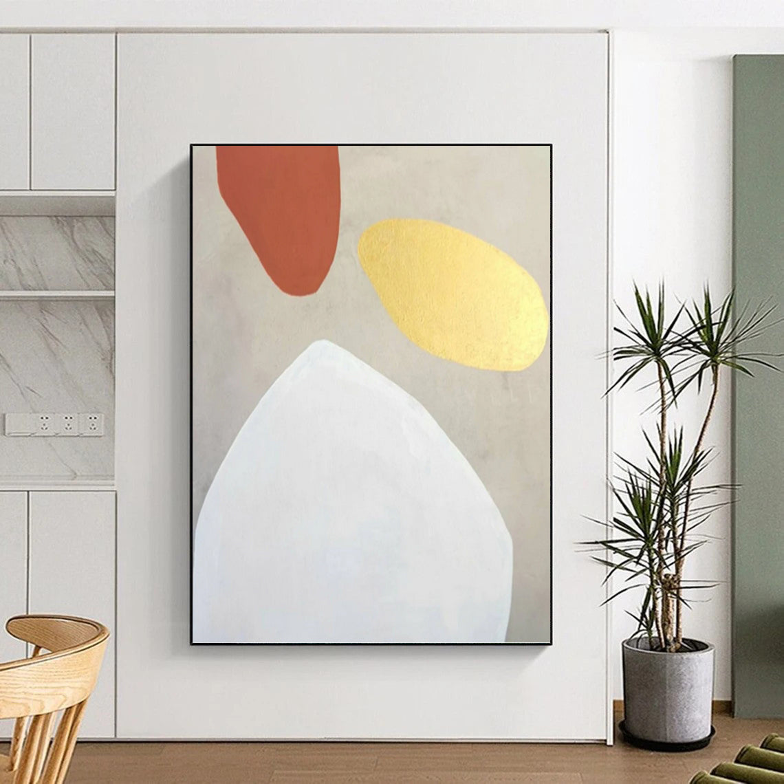 “Terracotta, Gold, and White Shapes” - Earthy Tones Abstract Painting On Canvas PT1078