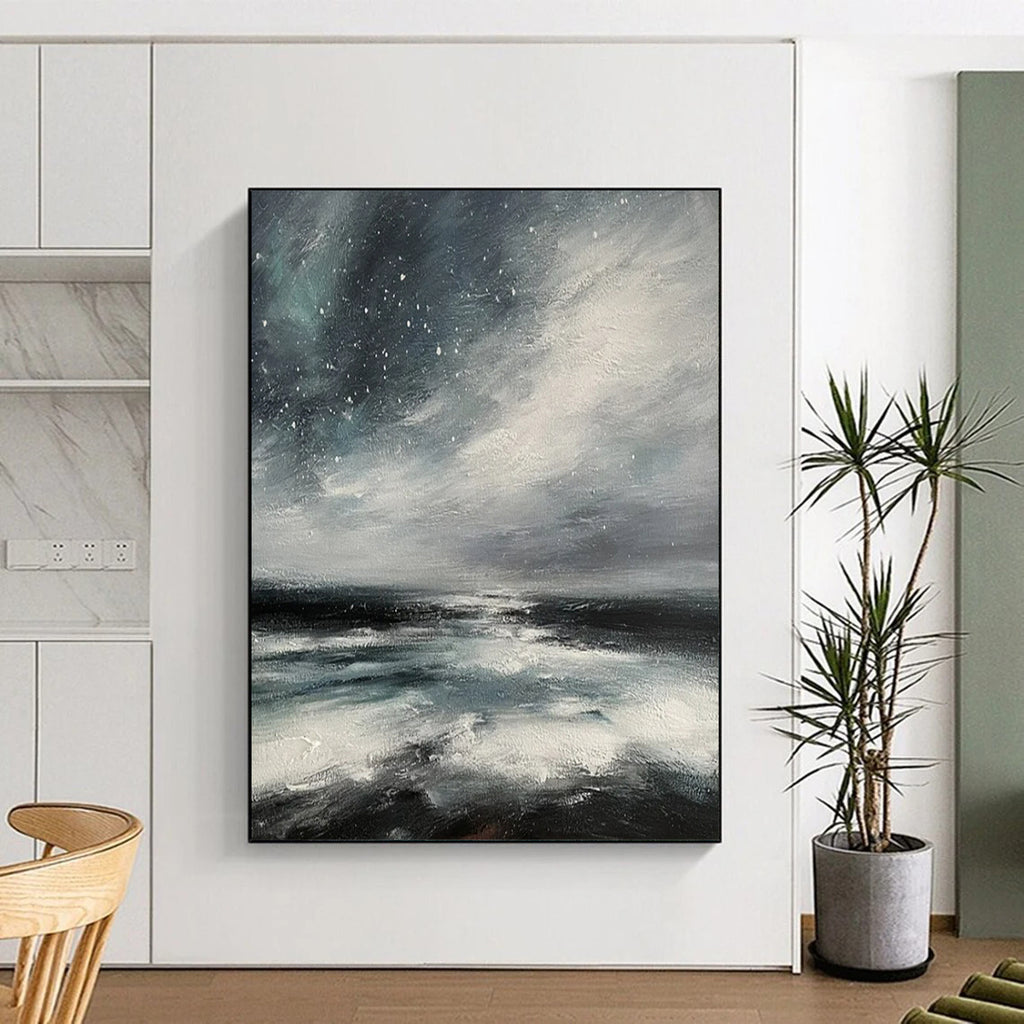 “Monochromatic Seaside Abstract” - Impressionist Seaside Painting On Canvas PT2270