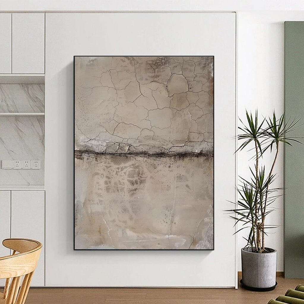 “Cracked Beige Texture” - Beige Abstract Minimalist Painting On Canvas PS0703