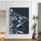 “Dark Blue Floral Silhouettes” - Delicate Plant Forms Painting On Canvas DS239