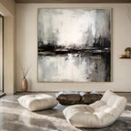 Gray and Black Reflective Abstract, "Misty Lagoon" – Abstract Landscape Painting On Canvas PS0922
