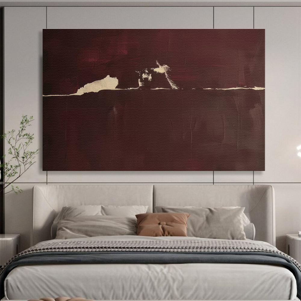 Burgundy and Beige Abstract Silhouette Minimalist Abstract Painting On Canvas DKS141
