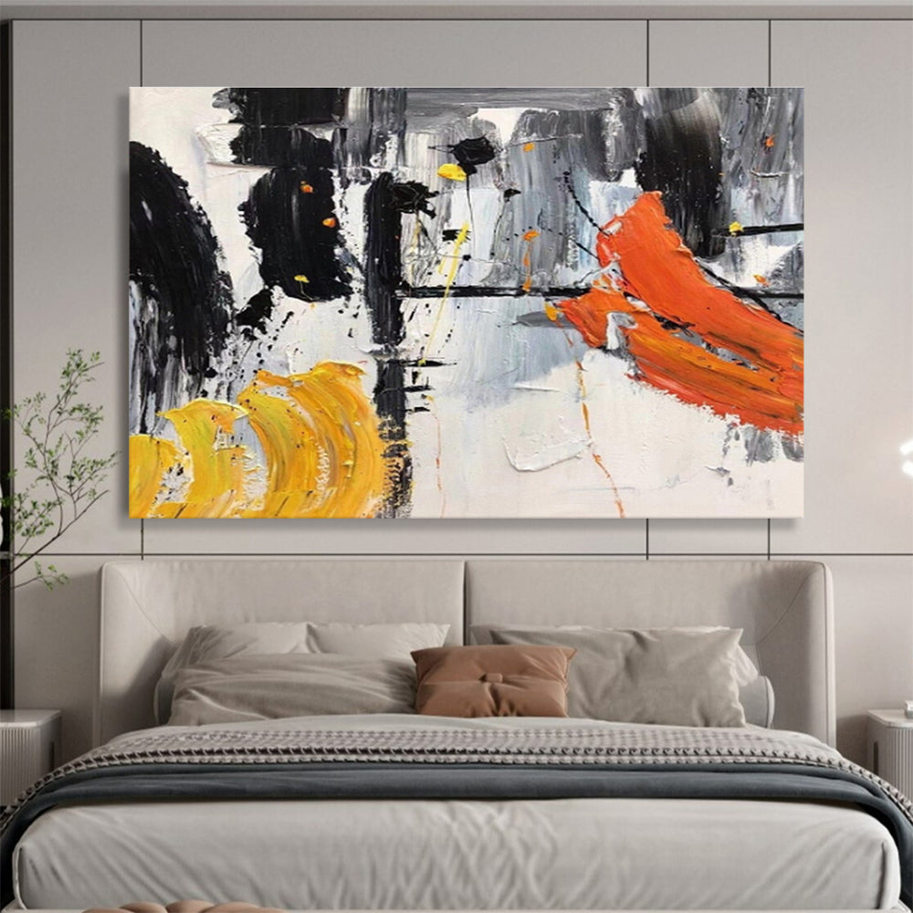 “Bold Black, Yellow, and Orange” Abstract Painting On Canvas DKS187
