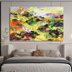 “Vibrant Lotus Flower Field” - Expressive Flower Painting, Perfect for Garden Room & Bohemian Living Room DKS635