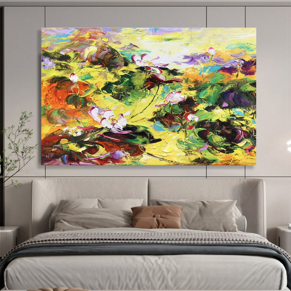 “Vibrant Lotus Flower Field” - Expressive Flower Painting, Perfect for Garden Room & Bohemian Living Room DKS635