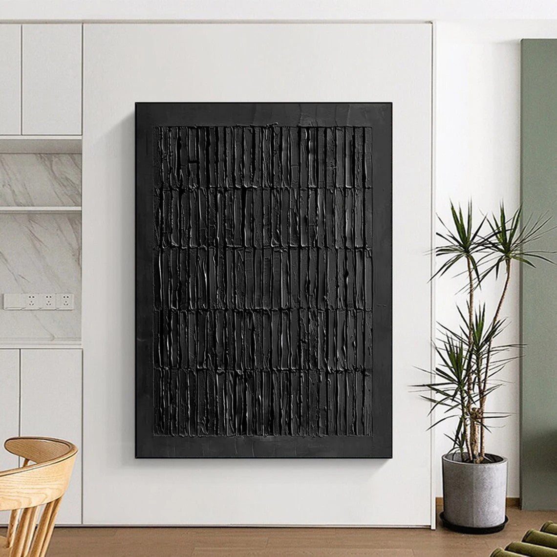 “Pure Black Vertical Strokes” - Minimalist Abstract Painting On Canvas PT2364