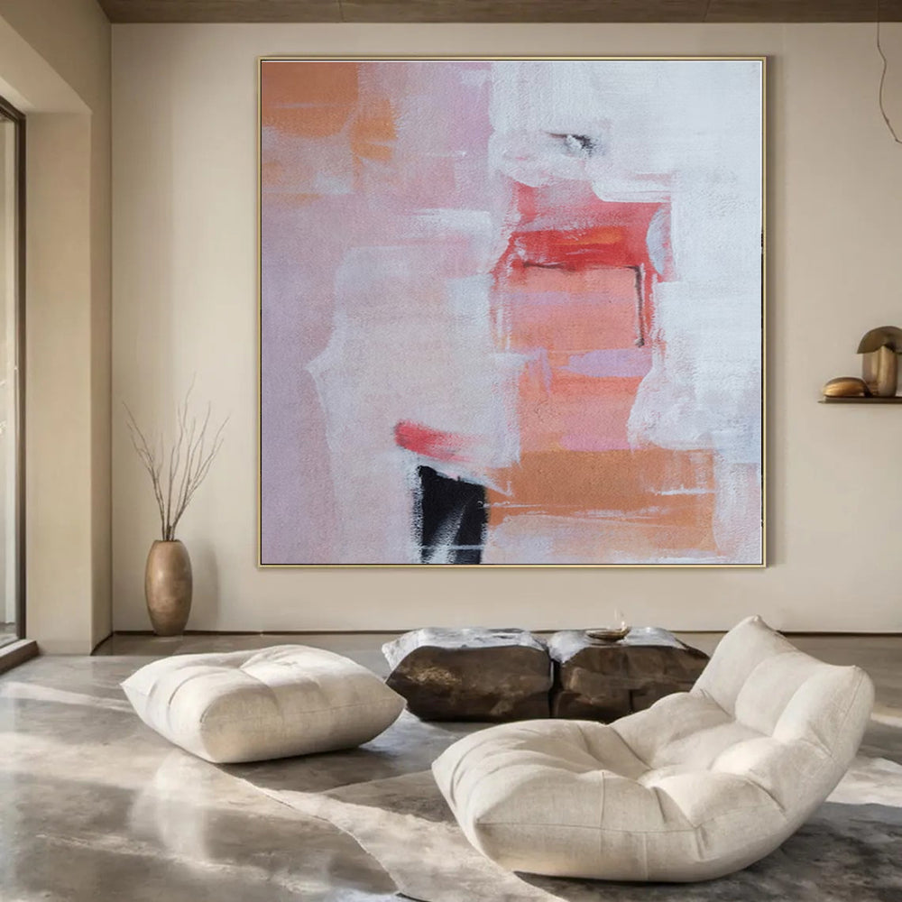 Pink, Orange, White with Soft Shapes "Blush Harmony" Abstract Painting On Canvas PS1385