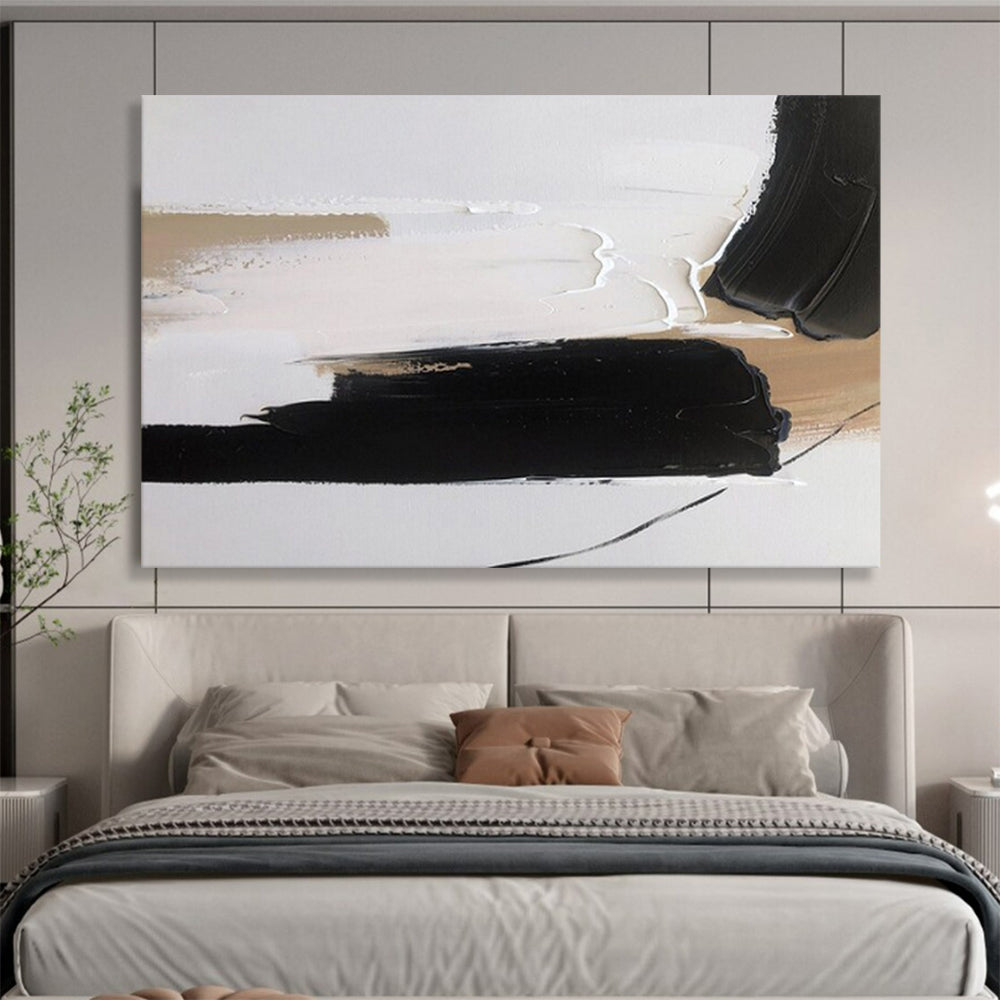 “Black - Beige Minimalist Strokes” - Minimalist Abstract Painting On Canvas PT1563