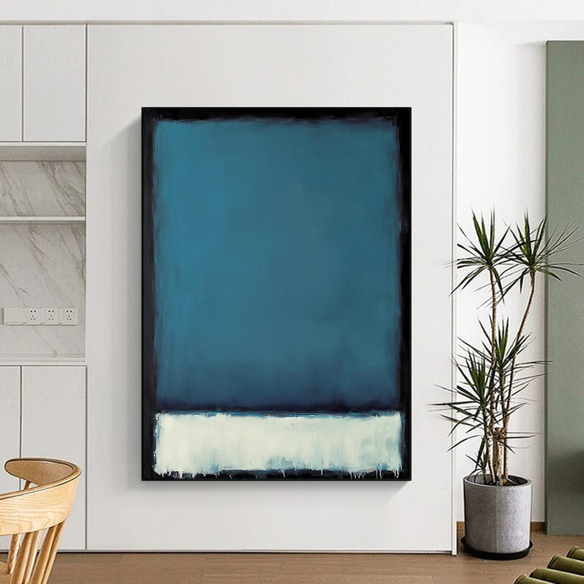 “Teal - White - Black Color - Blocked Abstract” - Minimalist Painting On Canvas PT1953