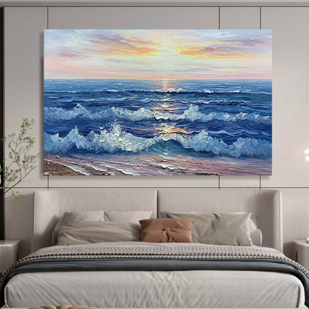 “Sunset Sea Waves” - Impressionistic Seaside Painting On Canvas PT218