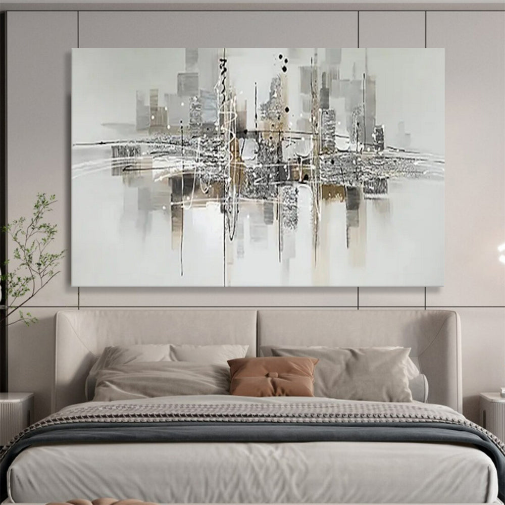 “Monochrome Lines & City Silhouettes” - Abstract Urban - Painting On Canvas PT1690