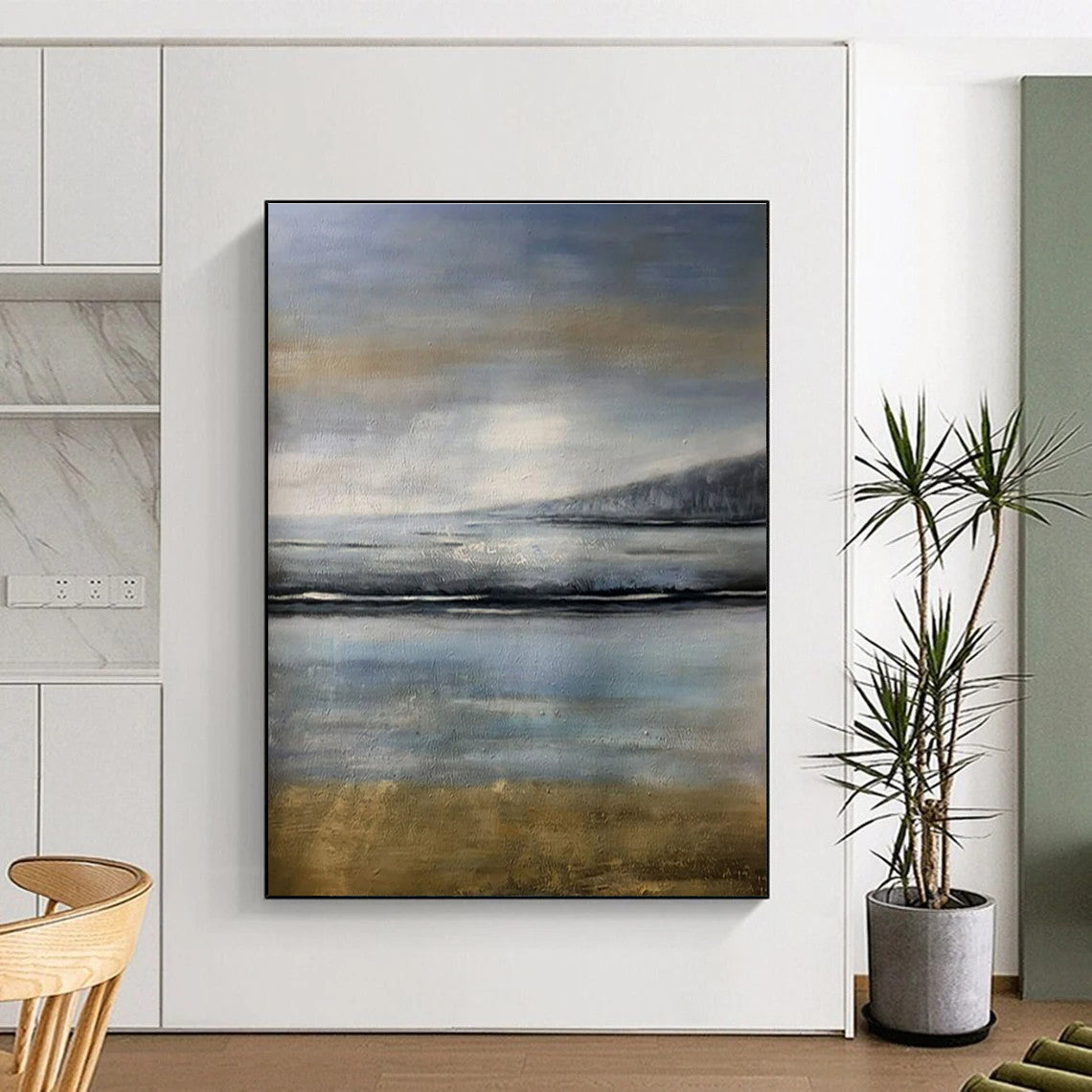 Calm Blue - Gray Seascape, "Silent Shores" – Abstract Landscape Painting On Canvas PS0908