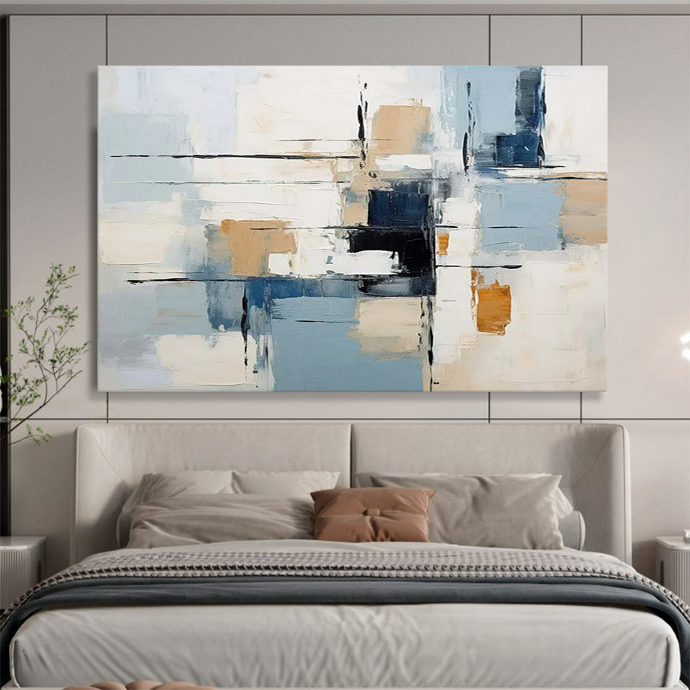 “Soft Blue and Beige Abstract Blocks” - Minimalist Abstract Painting On Canvas PT092